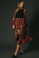 Sylvie Tiered Midi Dress | Black Multi