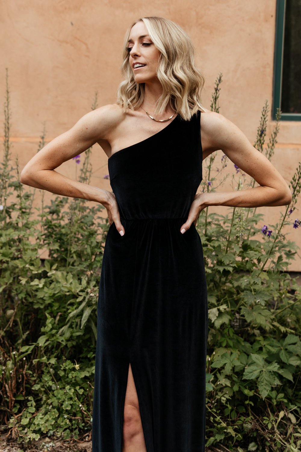 Tatiana Velvet One Shoulder Maxi Dress | Black
