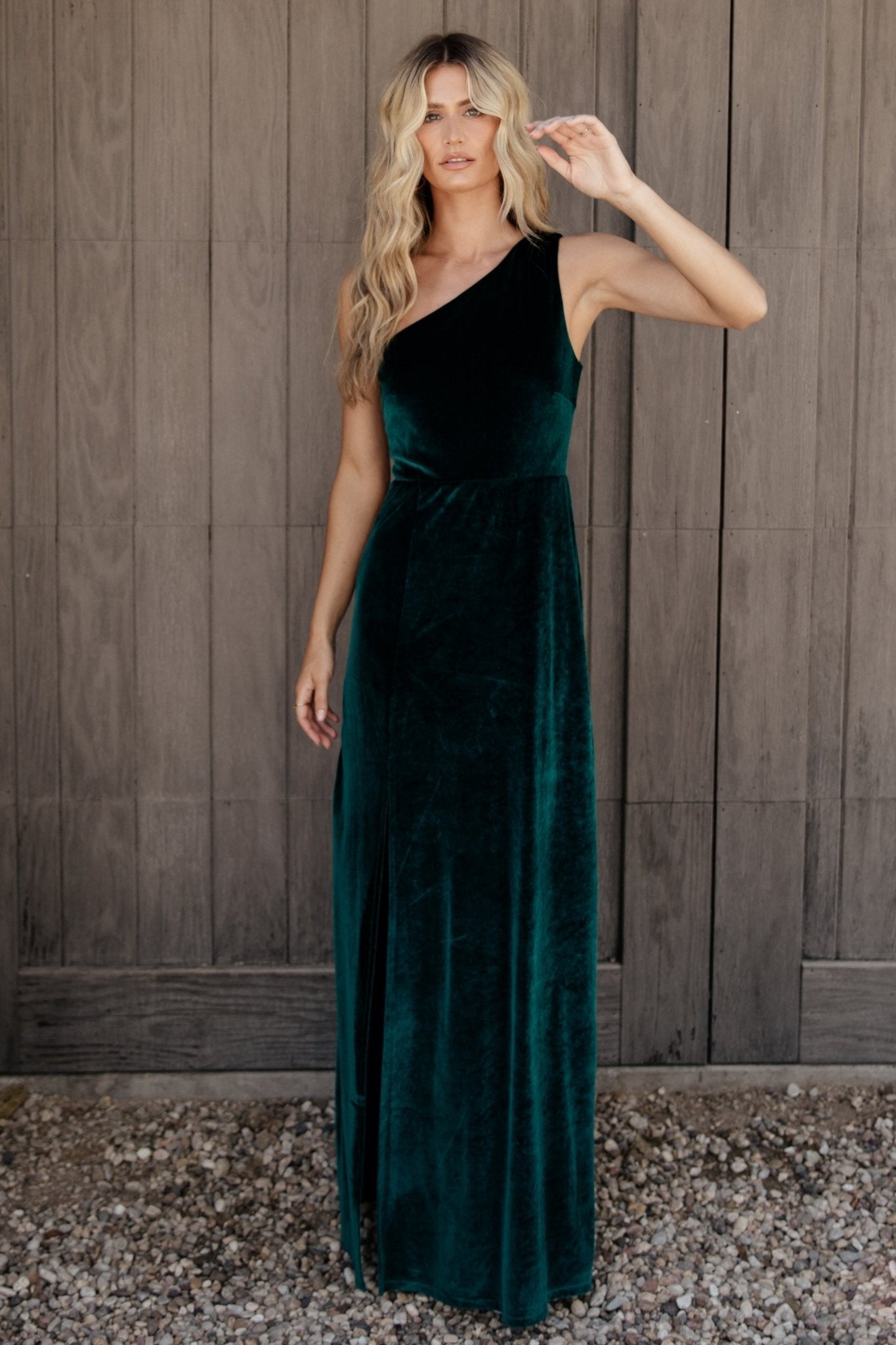 Tatiana Velvet One Shoulder Maxi Dress | Emerald