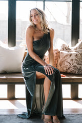 Tatiana Velvet One Shoulder Maxi Dress | Eucalyptus