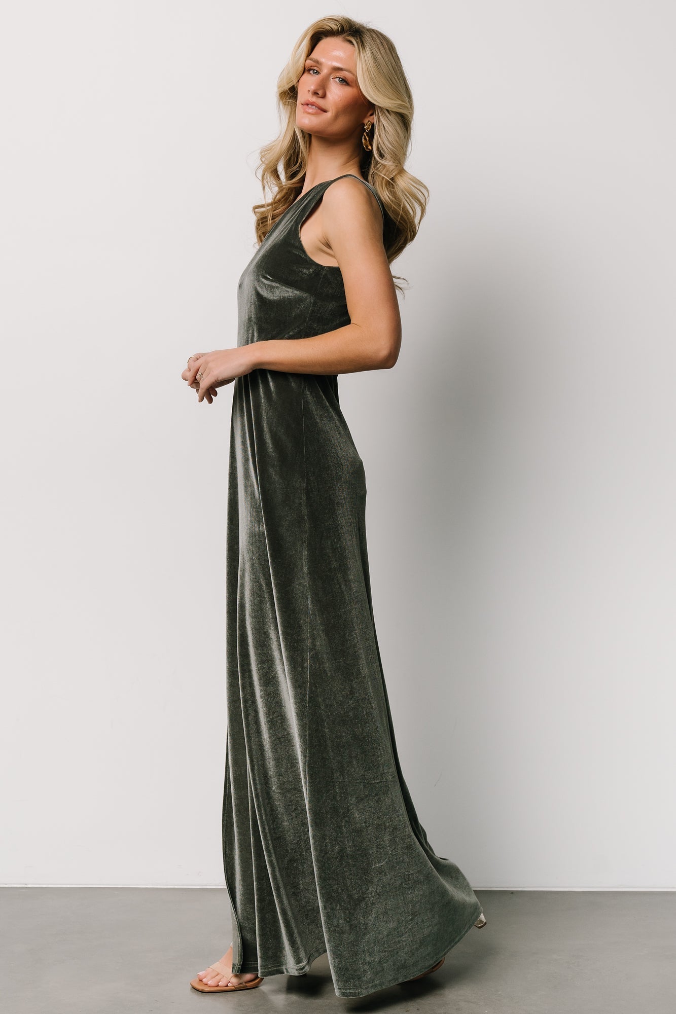 Tatiana Velvet One Shoulder Maxi Dress | Eucalyptus