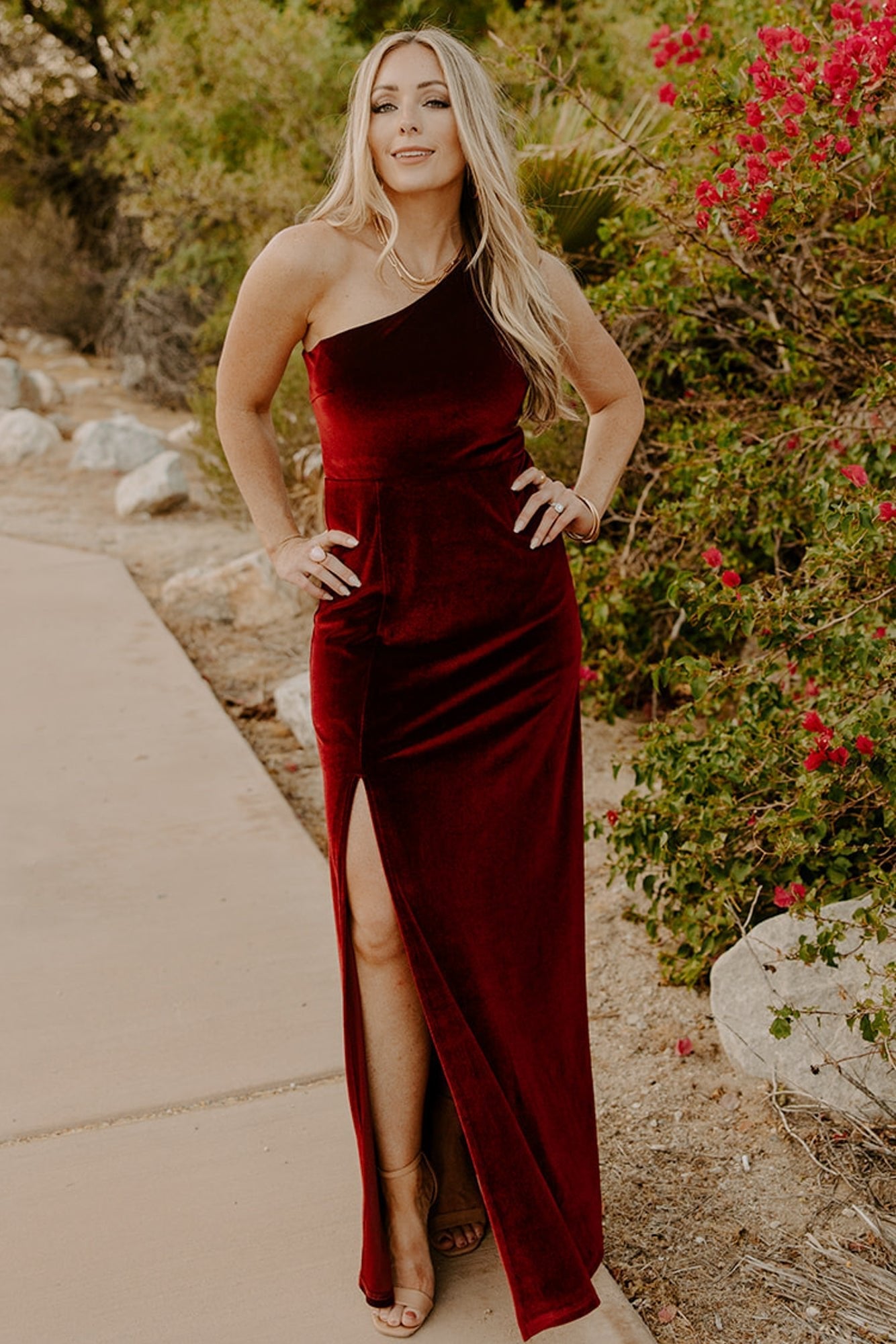 Tatiana Velvet One Shoulder Maxi Dress | Merlot