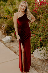 Tatiana Velvet One Shoulder Maxi Dress | Merlot