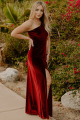 Tatiana Velvet One Shoulder Maxi Dress | Merlot