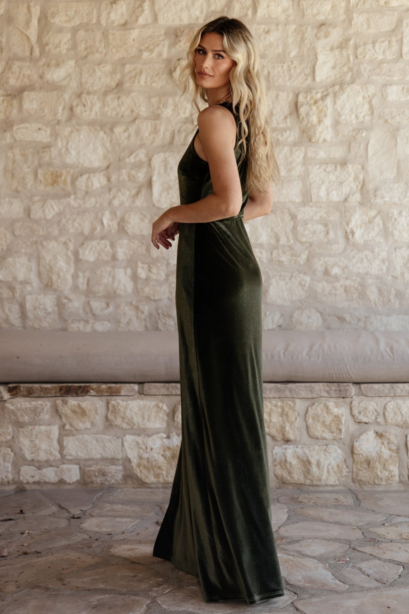Tatiana Velvet One Shoulder Maxi Dress | Olive