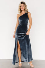 Tatiana Velvet One Shoulder Maxi Dress | Slate Blue
