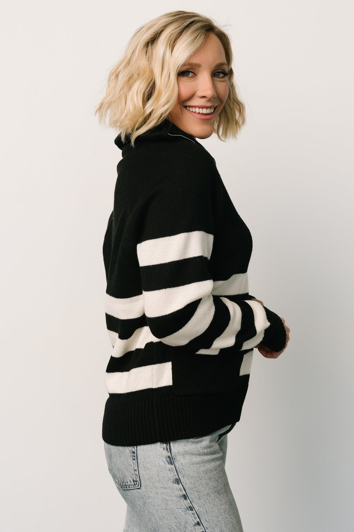 Trish Striped Sweater | Black + Off White