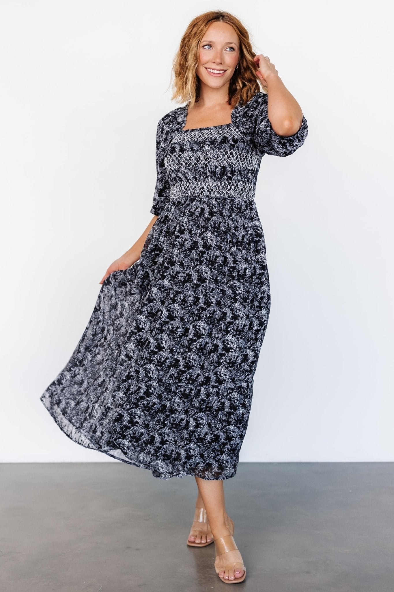 Tulsa Smocked Dress | Black + White