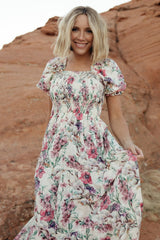 Tulsa Smocked Dress | Cream + Pink