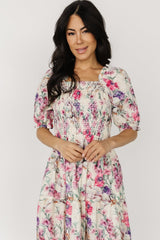 Tulsa Smocked Dress | Cream + Pink