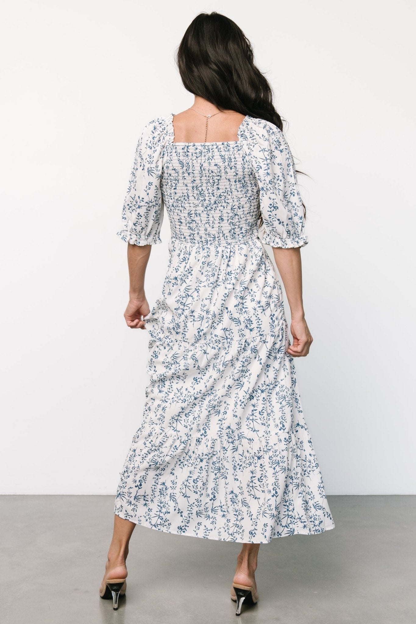 Tulsa Smocked Dress | Off White + Blue