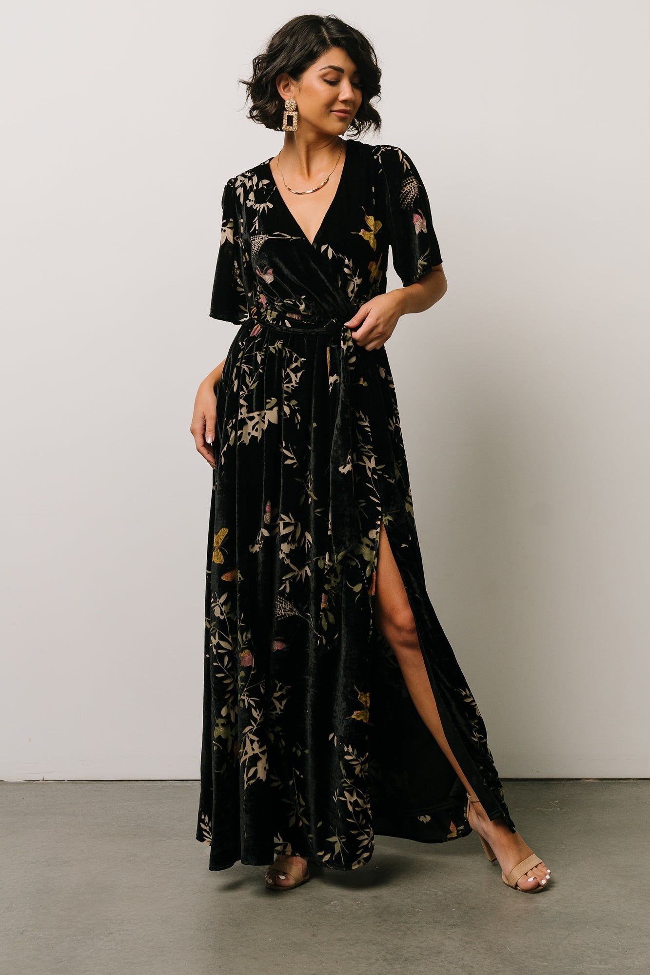Uma Velvet Maxi Dress | Black Butterfly Print