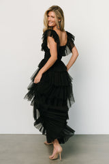 Valora Swiss Dot Tulle Maxi Dress | Black