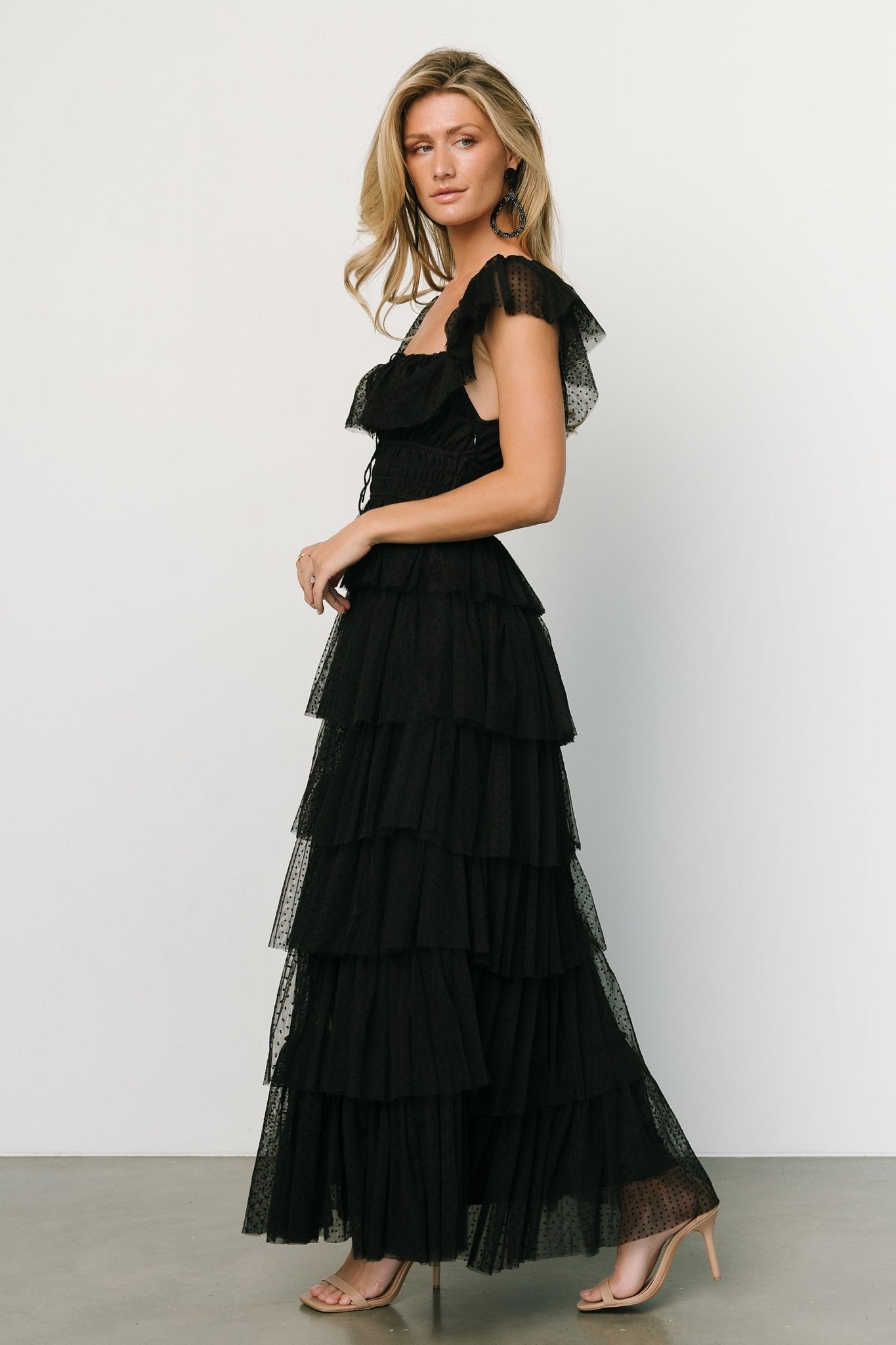 Valora Swiss Dot Tulle Maxi Dress | Black