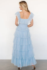 Valora Swiss Dot Tulle Maxi Dress | Light Blue