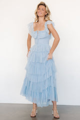 Valora Swiss Dot Tulle Maxi Dress | Light Blue