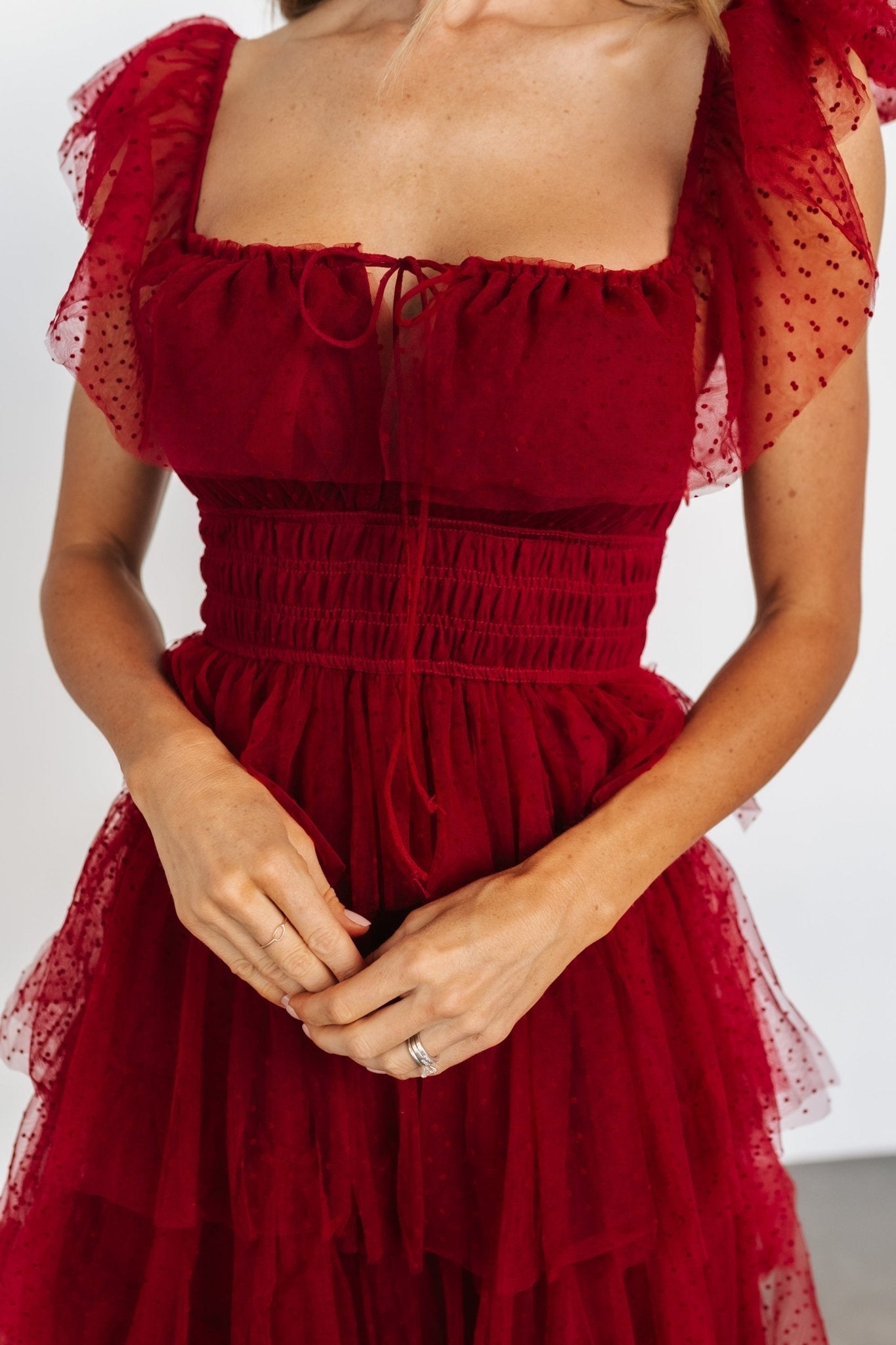 Valora Swiss Dot Tulle Maxi Dress | Wine