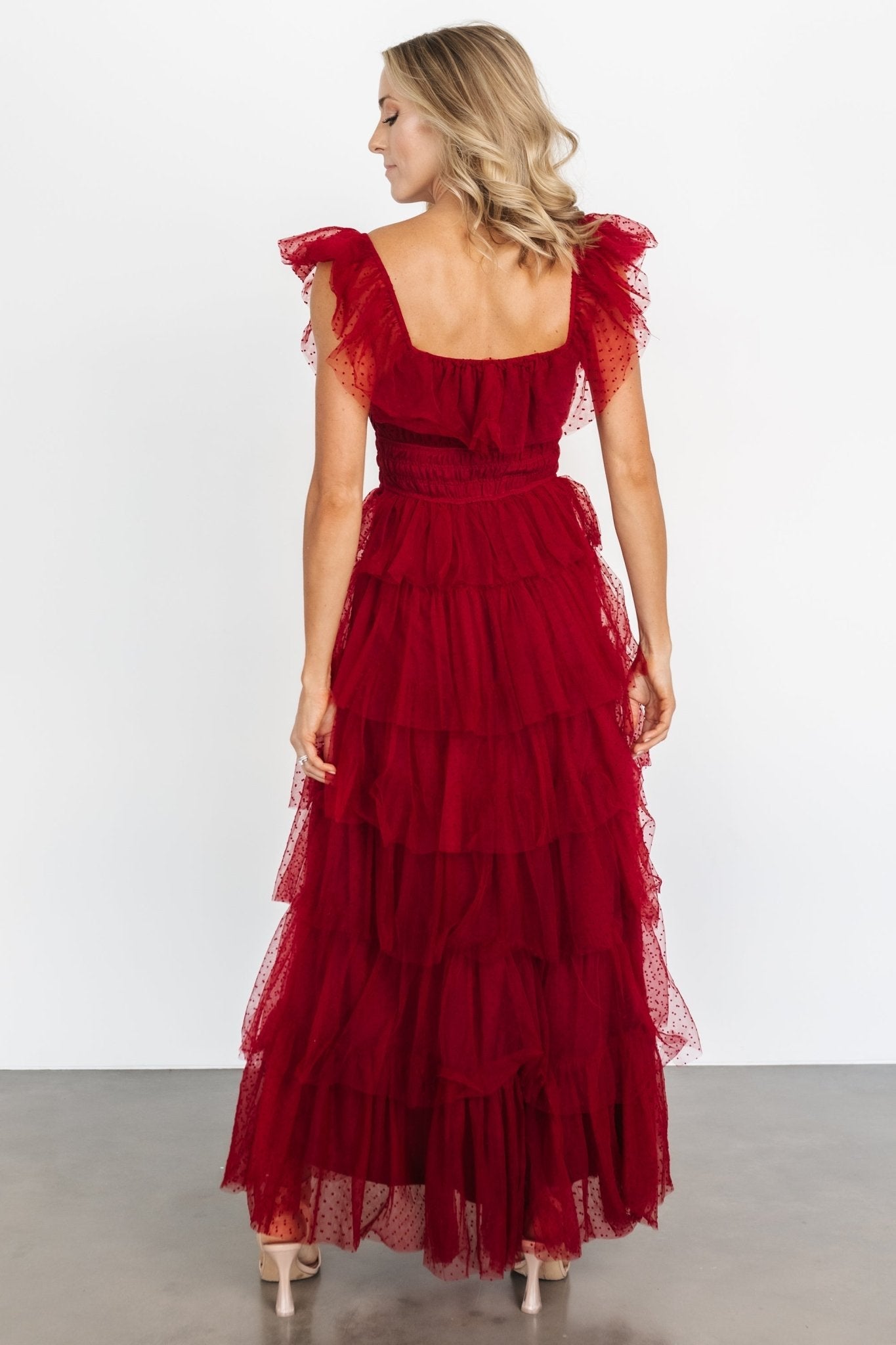 Valora Swiss Dot Tulle Maxi Dress | Wine