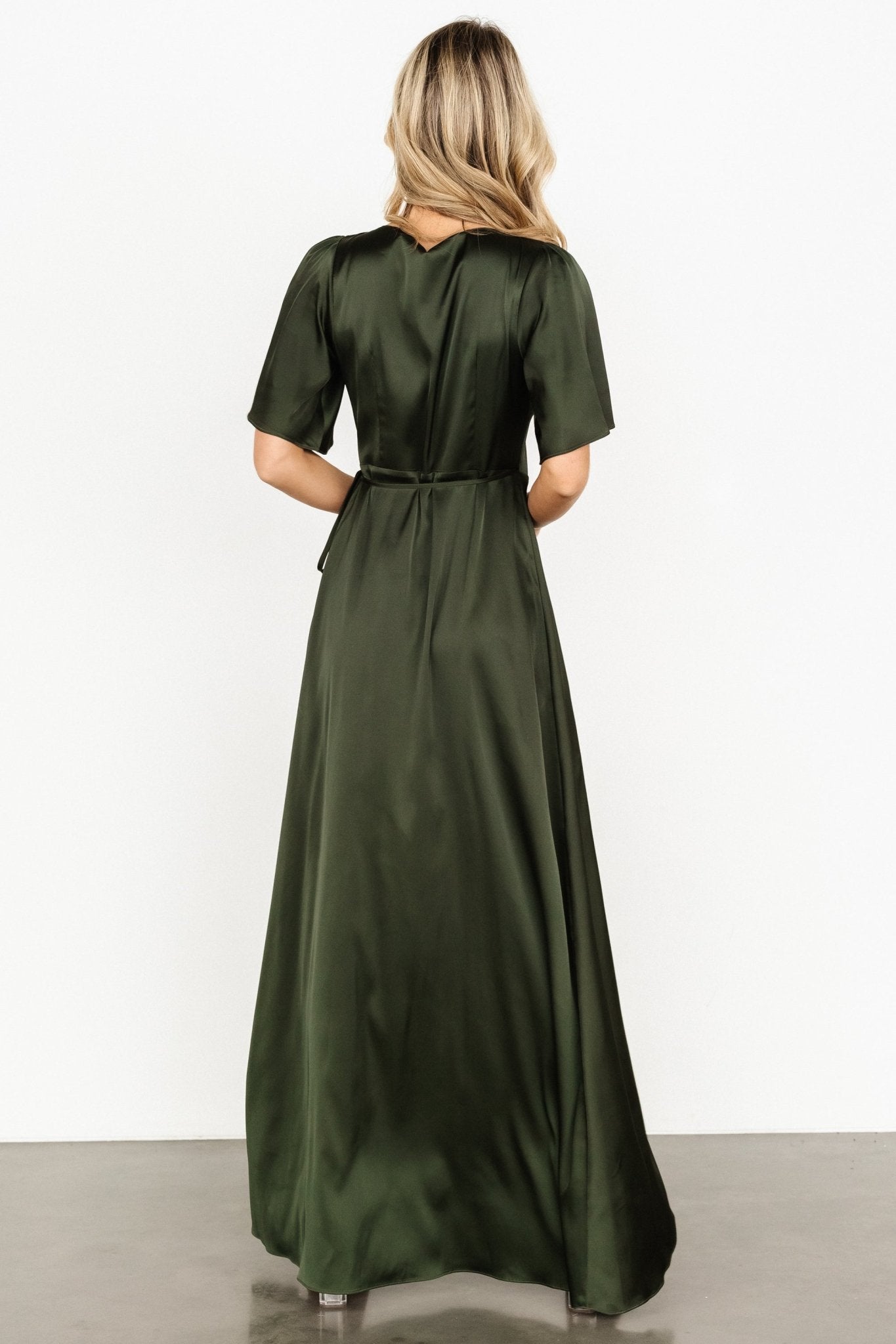 Vara Satin Maxi Wrap Dress | Dark Olive