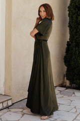 Vara Satin Maxi Wrap Dress | Dark Olive