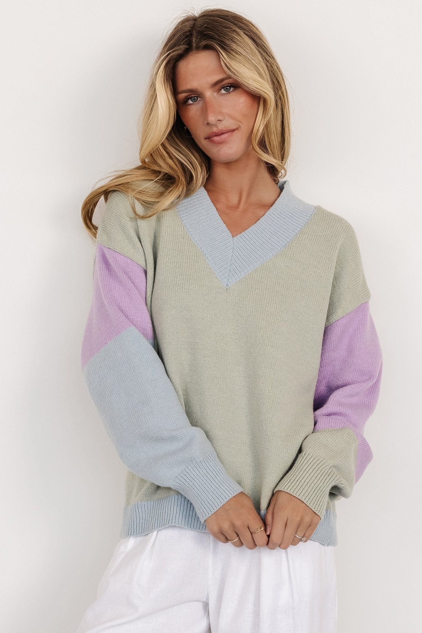 Varsity Color Block Sweater | Sage