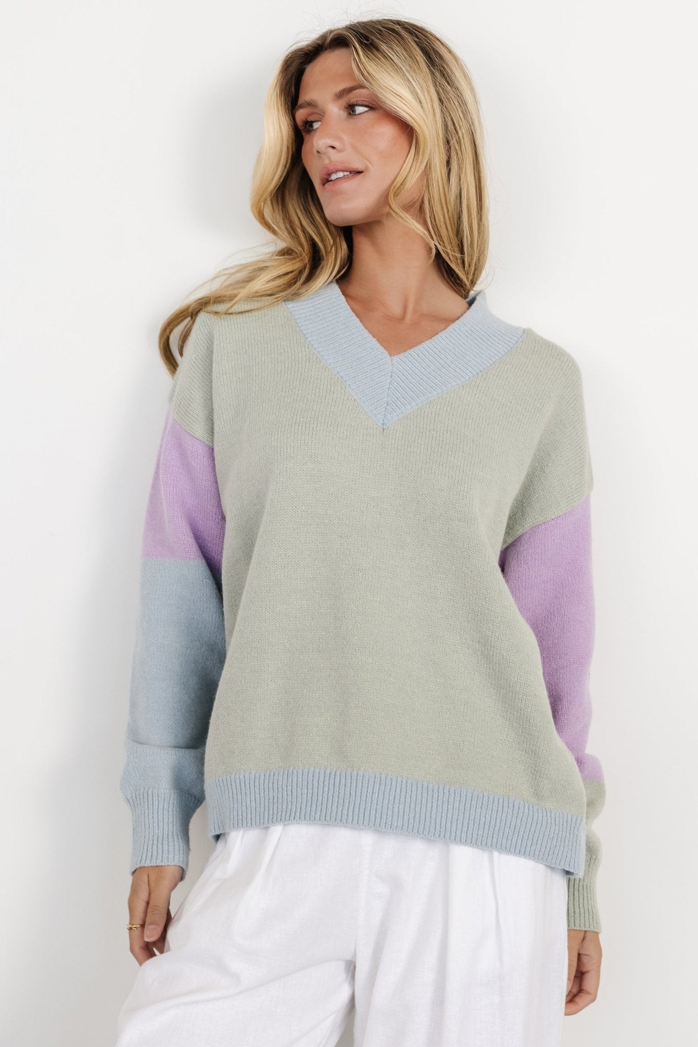 Varsity Color Block Sweater | Sage