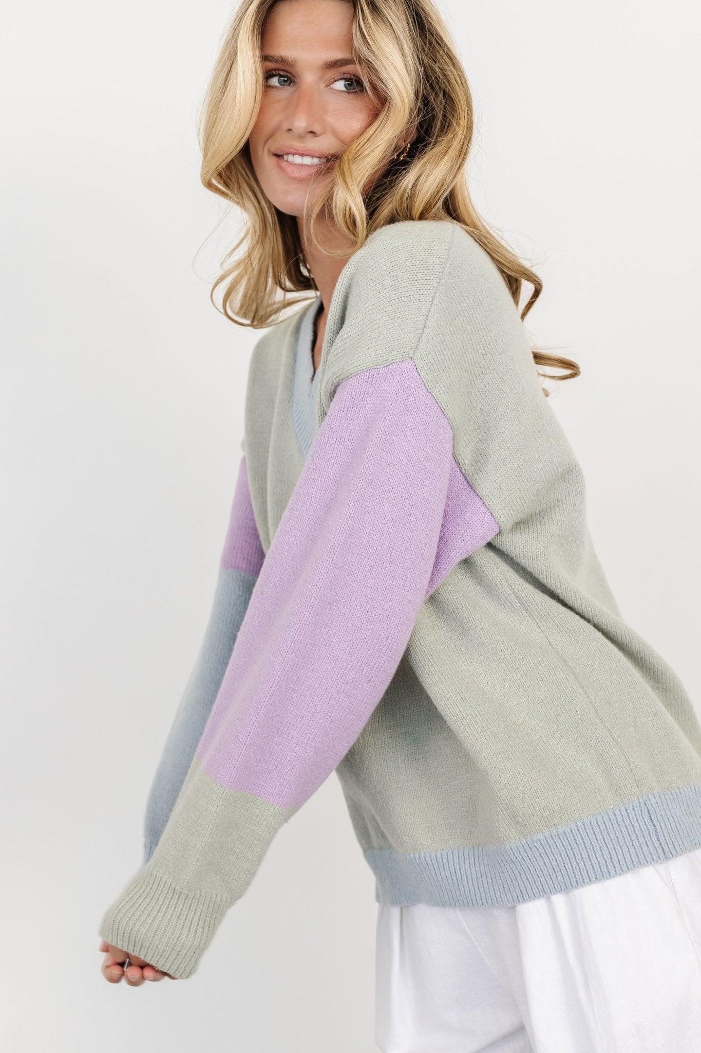Varsity Color Block Sweater | Sage