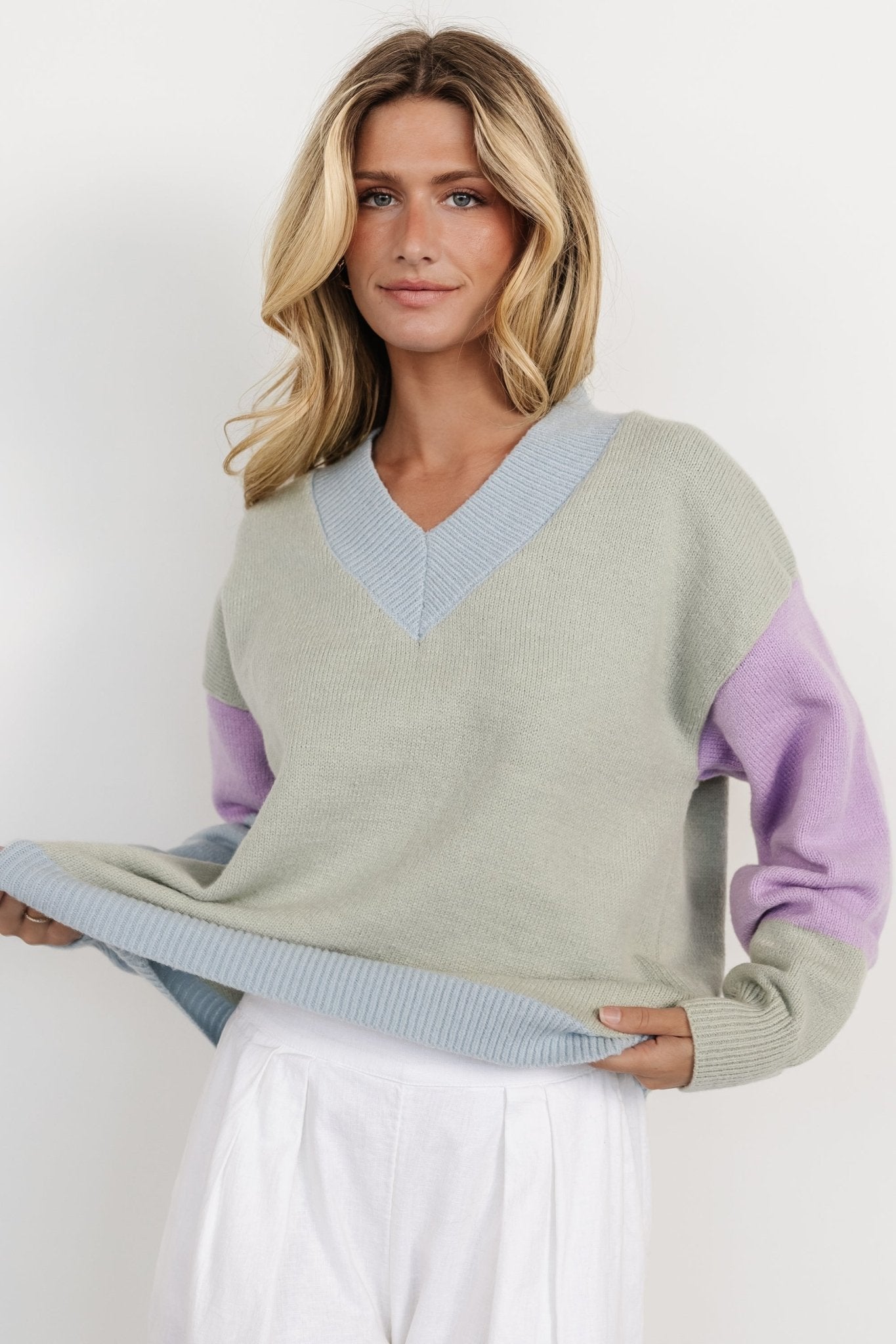 Varsity Color Block Sweater | Sage