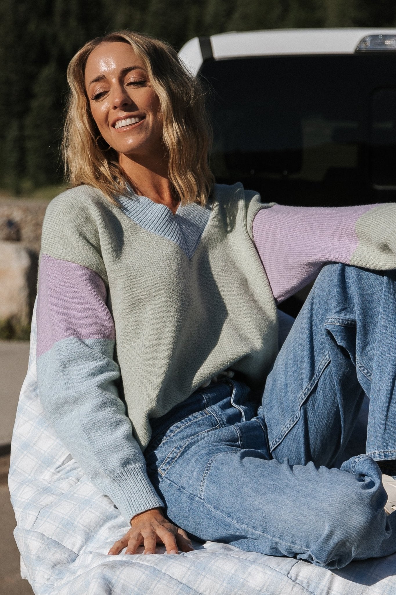 Varsity Color Block Sweater | Sage