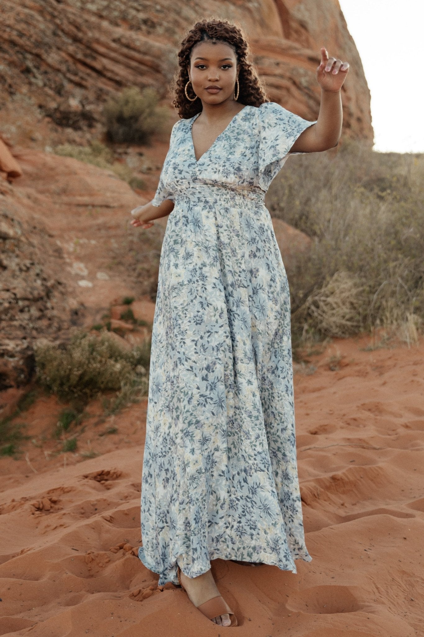 Verona Smocked Maxi Dress | White + Blue Print