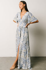 Verona Smocked Maxi Dress | White + Blue Print