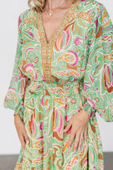 Vesta Short Dress | Green Print