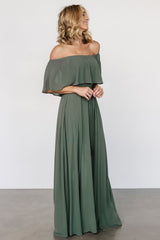 Victoria Off Shoulder Maxi Dress | Dark Sage