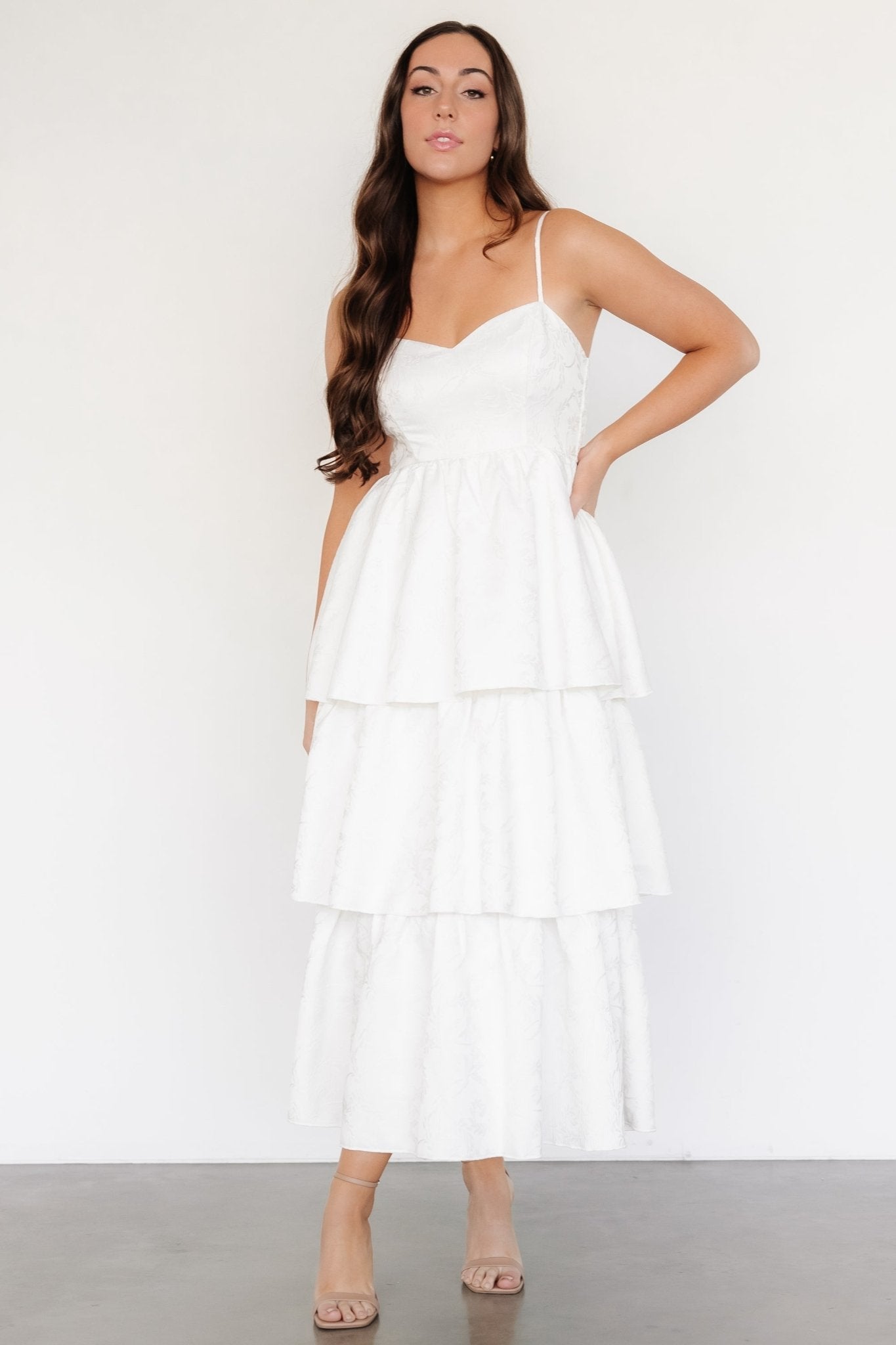 Violetta Embossed Tiered Dress | Off White