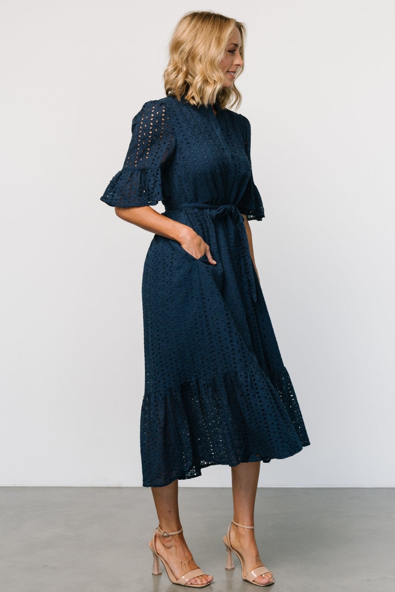 Virginia Eyelet Midi Dress | Navy