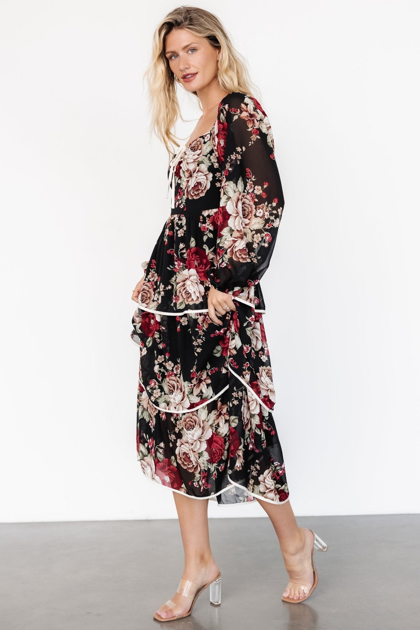 Viviana Tiered Dress | Black Floral