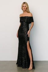 Yvonne Off Shoulder Sequin Gown | Black