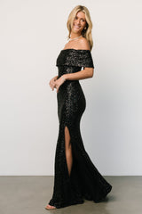 Yvonne Off Shoulder Sequin Gown | Black