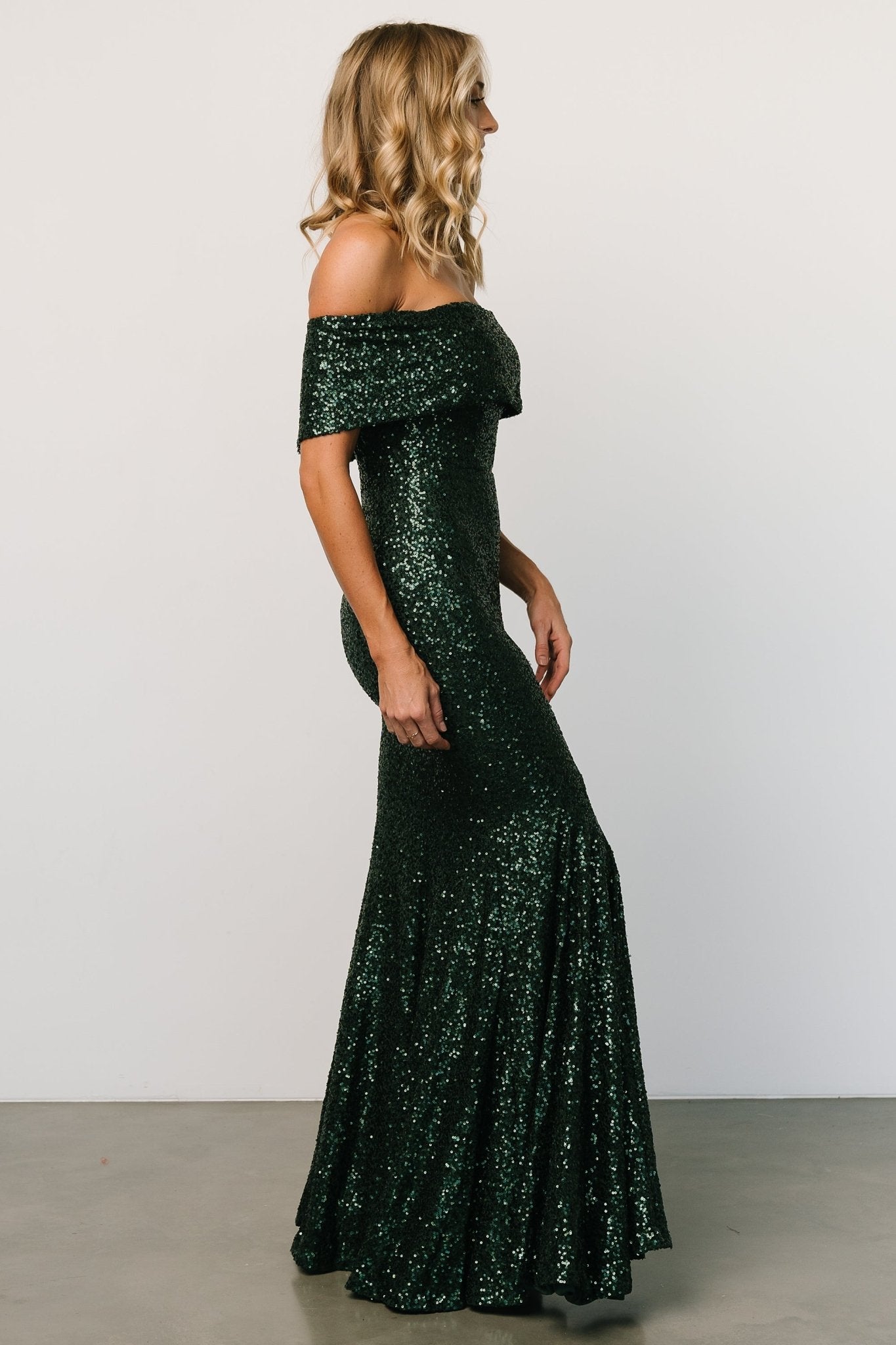 Yvonne Off Shoulder Sequin Gown | Green