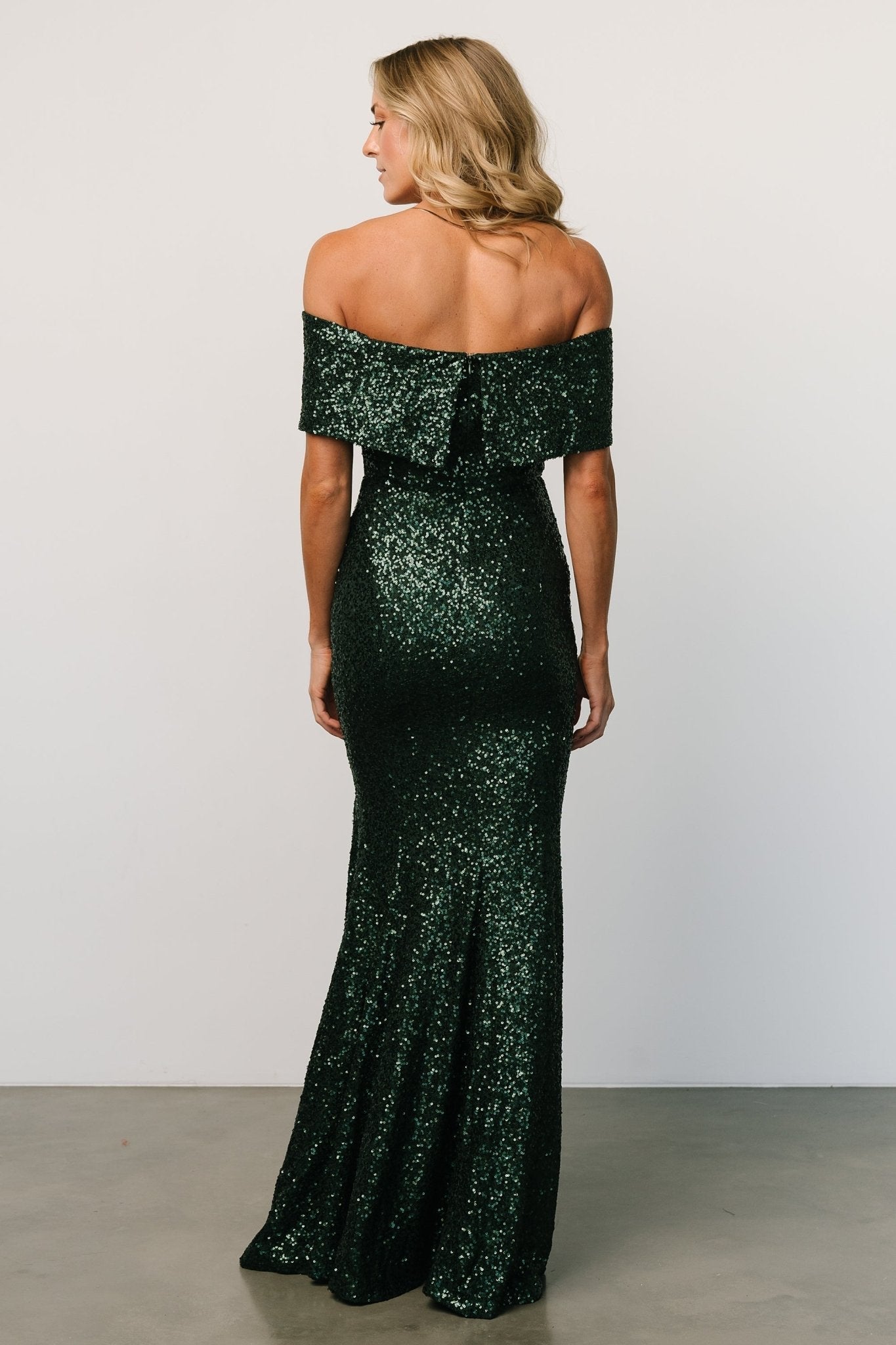 Yvonne Off Shoulder Sequin Gown | Green