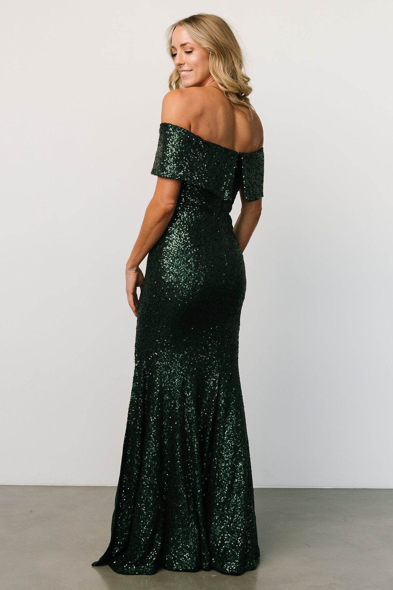 Yvonne Off Shoulder Sequin Gown | Green
