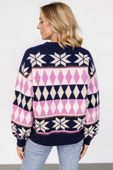 Zermatt Sweater | Navy + Pink Print