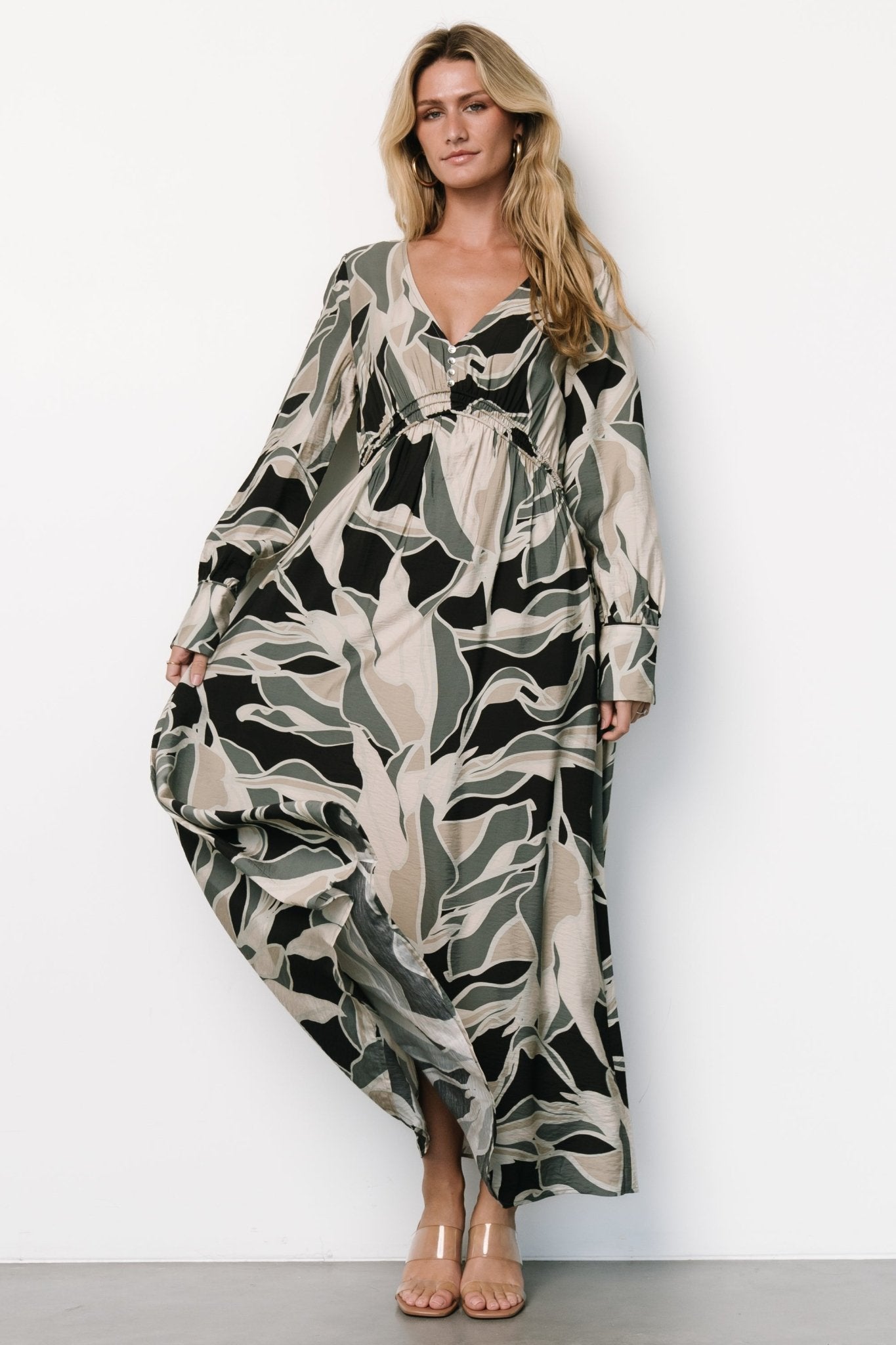 Zinnia Maxi Dress | Black + Eucalyptus Print