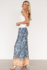 Zora Boho Satin Pants | Blue Multi Print