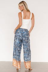 Zora Boho Satin Pants | Blue Multi Print